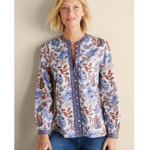 Soft Surroundings Tracey Blue and Brown Floral Tunic Top Medium